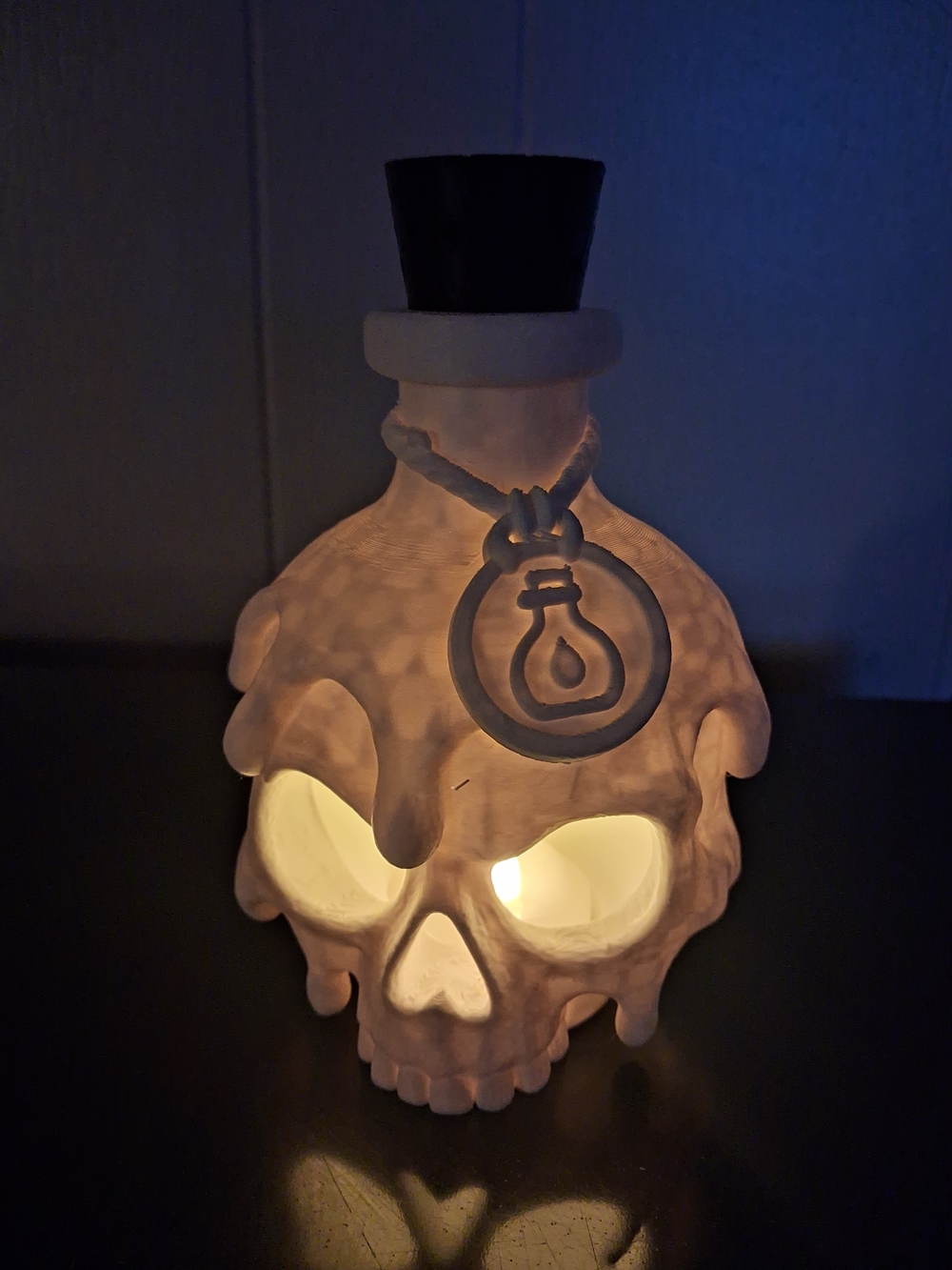 Skull Potion Bottle Candle Holder with Dripping Wax Design - White